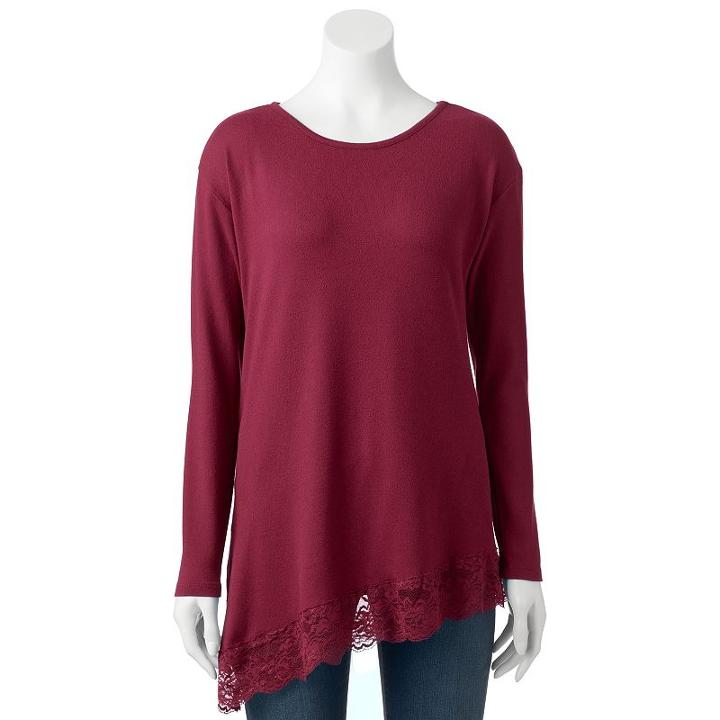 Women's French Laundry Lace Asymmetrical-hem Top, Size: Large, Brt Red