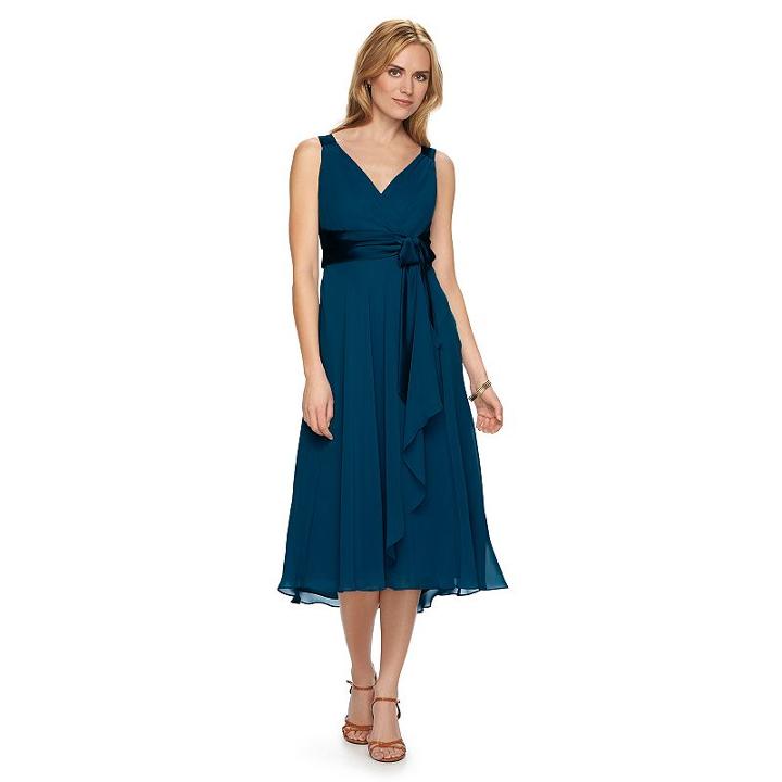 Women's Chaps Surplice Empire Evening Dress, Size: 8, Blue (navy)