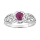 10k White Gold Ruby & 1/4 Carat T.w. Diamond Halo Ring, Women's, Size: 6, Red