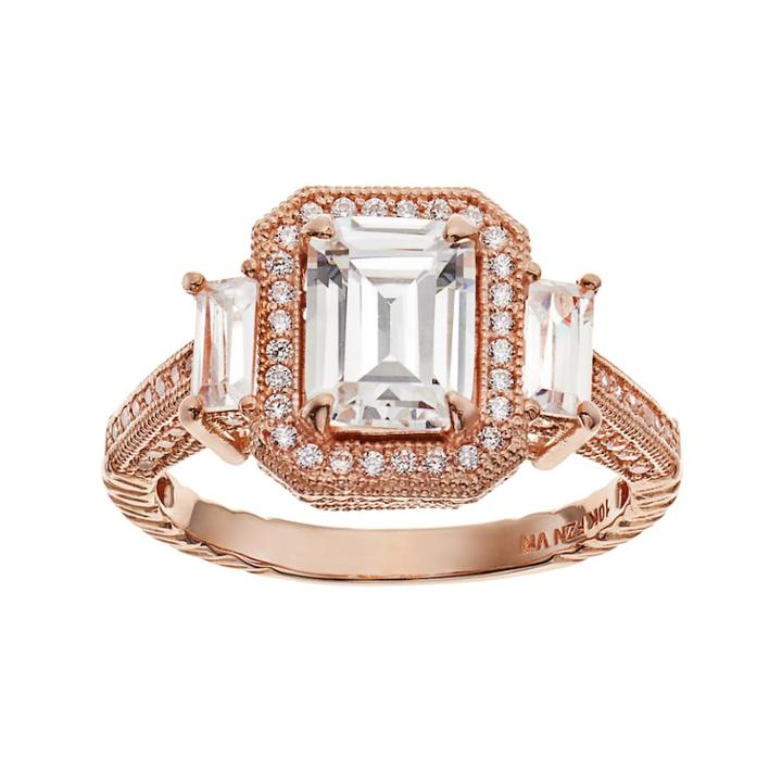 Cubic Zirconia 10k Rose Gold Tiered Rectangle Ring, Women's, Size: 10, White
