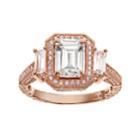 Cubic Zirconia 10k Rose Gold Tiered Rectangle Ring, Women's, Size: 10, White
