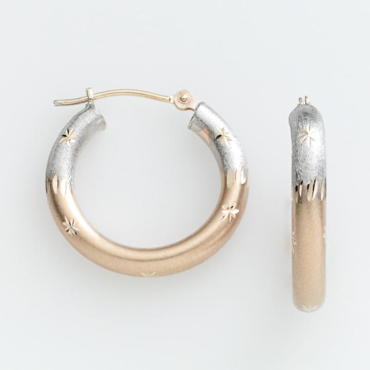 14k Gold Two Tone Hoop Earrings, Women's, Multicolor
