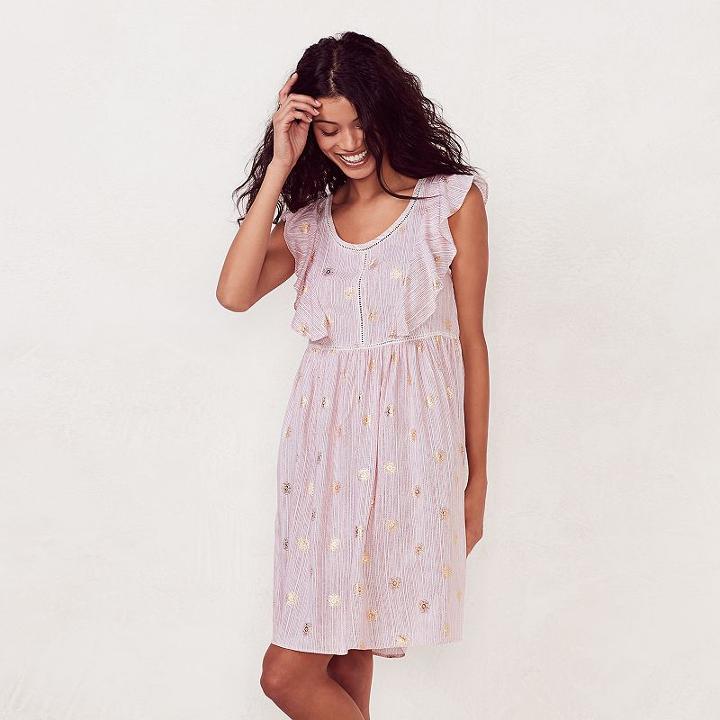 Women's Lc Lauren Conrad Print Eyelet Babydoll Dress, Size: Small, White