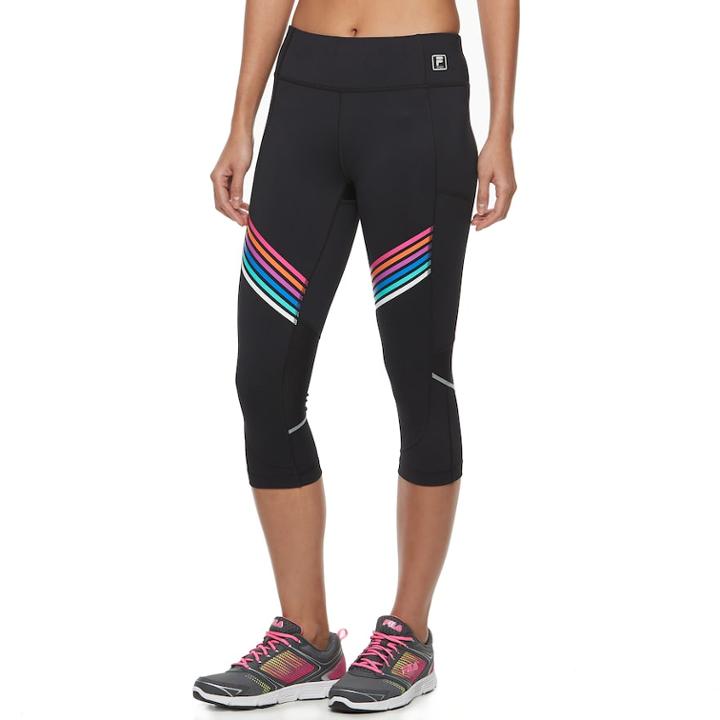 Women's Fila Sport&reg; Striped Mesh Capri Leggings, Size: Medium, Black