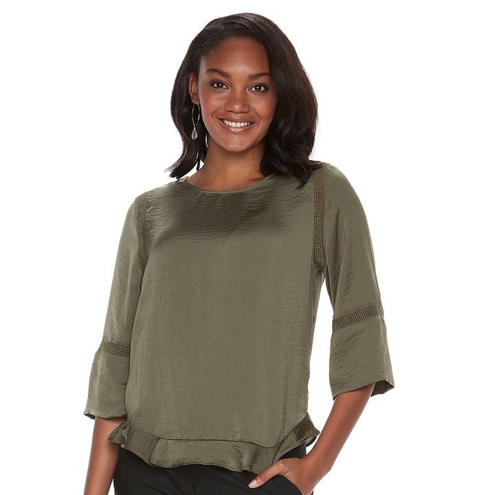 Women's Apt. 9&reg; Ruffle Satin Top, Size: Small, Green