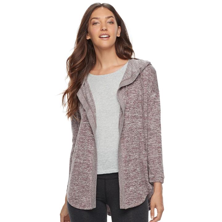 Petite Sonoma Goods For Life&trade; Hooded Open-front Fleece Cardigan, Women's, Size: S Petite, Dark Red