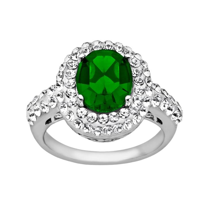 Artistique Sterling Silver Crystal Oval Frame Ring - Made With Swarovski Crystals, Women's, Size: 6, Green