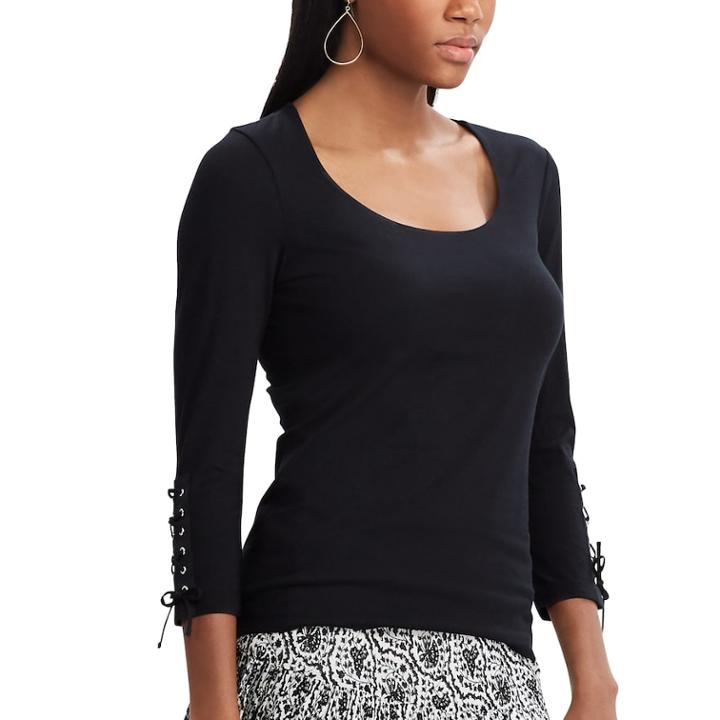Women's Chaps Lace-up Sleeve Top, Size: Xl, Black