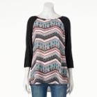 Women's Double Click Printed Mixed-media Tee, Size: Large, Med Pink