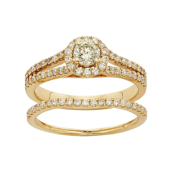 Igl Certified Diamond Halo Engagement Ring Set In 14k Gold (1 Carat T.w.), Women's, Size: 8, White