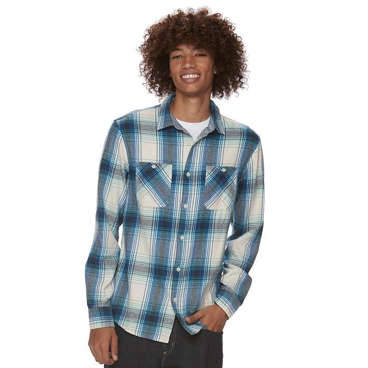 Men's Urban Pipeline&reg; Plaid Flannel Shirt, Size: Large, Med Orange