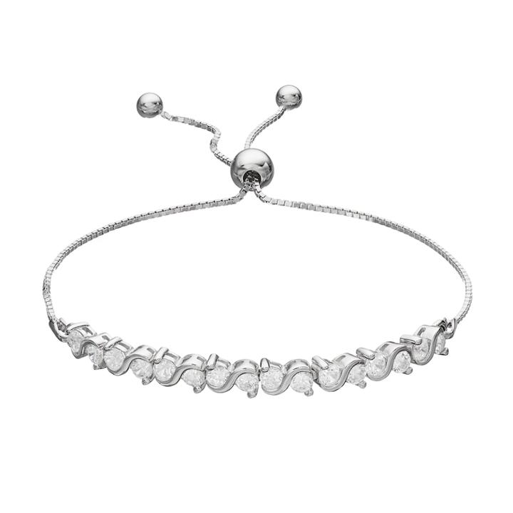 Cubic Zirconia Sterling Silver Swirl Lariat Bracelet, Women's, White
