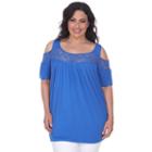 Plus Size White Mark Lace Cold-shoulder Top, Women's, Size: 3xl, Blue