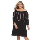 Plus Size Design 365 Embroidered Off-the-shoulder Dress, Women's, Size: 1xl, Black