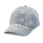 Women's Distressed Denim Studded Floral Baseball Cap, Dark Blue