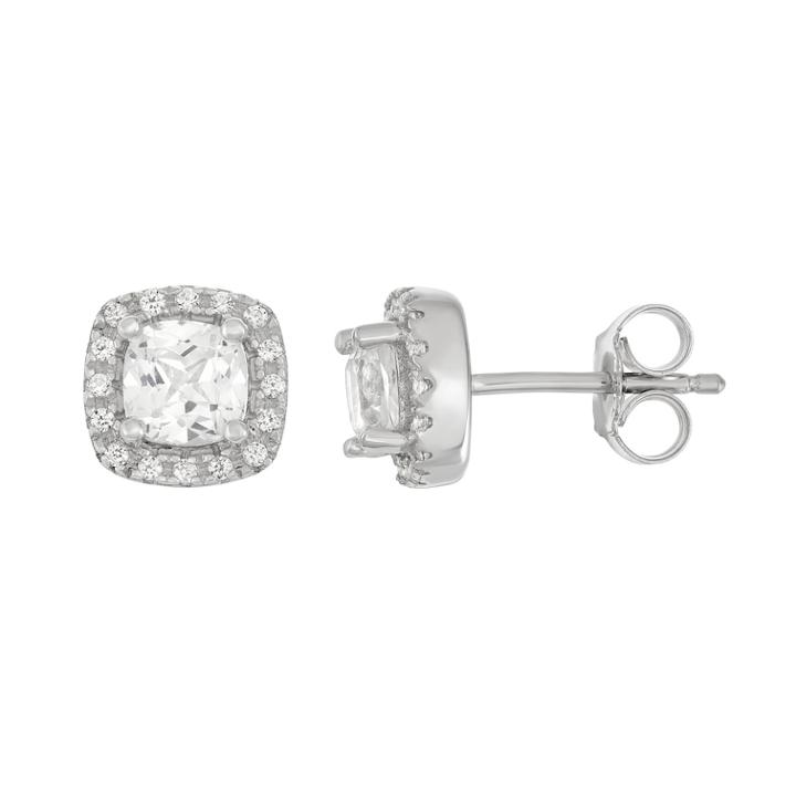 Sterling Silver Lab-created White Sapphire Cushion Stud Earrings, Women's