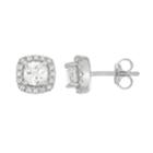 Sterling Silver Lab-created White Sapphire Cushion Stud Earrings, Women's