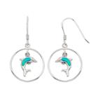 Lab-created Blue Opal Sterling Silver Dolphin Hoop Drop Earrings, Women's