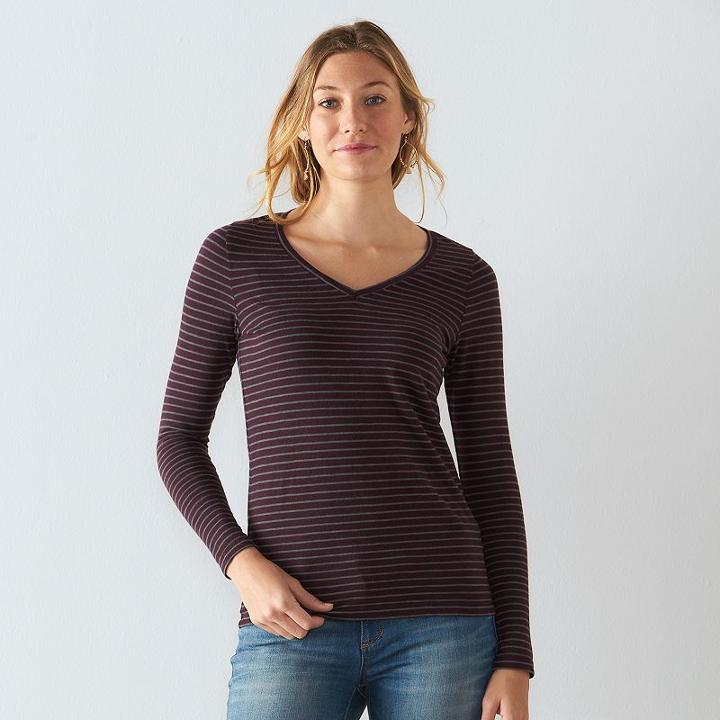 Women's Sonoma Goods For Life&trade; Essential Slubbed V-neck Tee, Size: Large, Drk Purple
