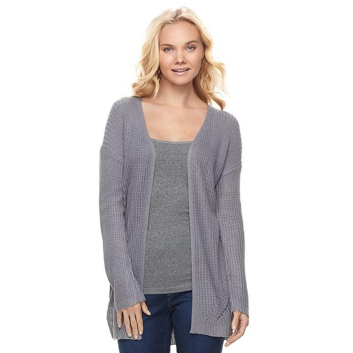 Juniors' Pink Republic Pointelle Open Front Cardigan, Teens, Size: Large, Med Grey