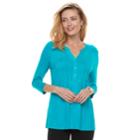 Women's Croft & Barrow&reg; Pleated Henley Top, Size: Large, Med Blue