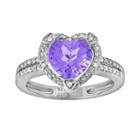 Sterling Silver Amethyst And Diamond Accent Heart Frame Ring, Women's, Size: 5, Purple