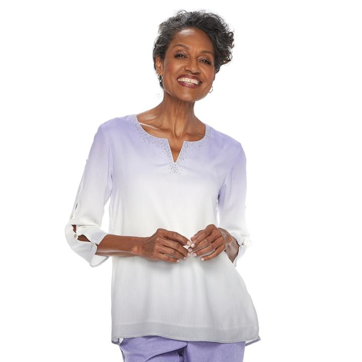 Women's Alfred Dunner Studio Embellished Slit-sleeve Ombre Top, Size: 16, Multi Ombre
