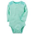 Baby Girl Carter's Striped Lace Bodysuit, Size: Newborn, Lt Green
