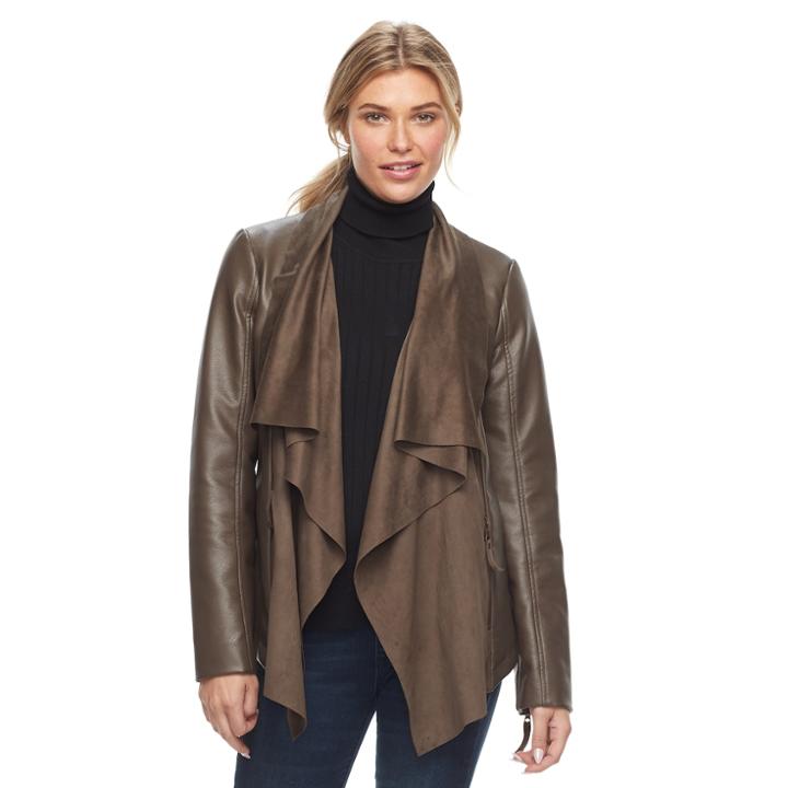 Women's Apt. 9&reg; Faux-suede Faux-leather Draped Jacket, Size: Large, Med Brown