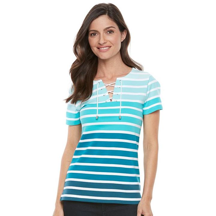 Women's Croft & Barrow&reg; Lace-up Tee, Size: Xl, Turquoise/blue (turq/aqua)