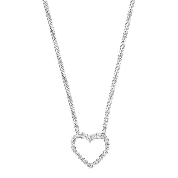 Platinum Over Silver Diamond Accent Heart Pendant Necklace, Women's, White