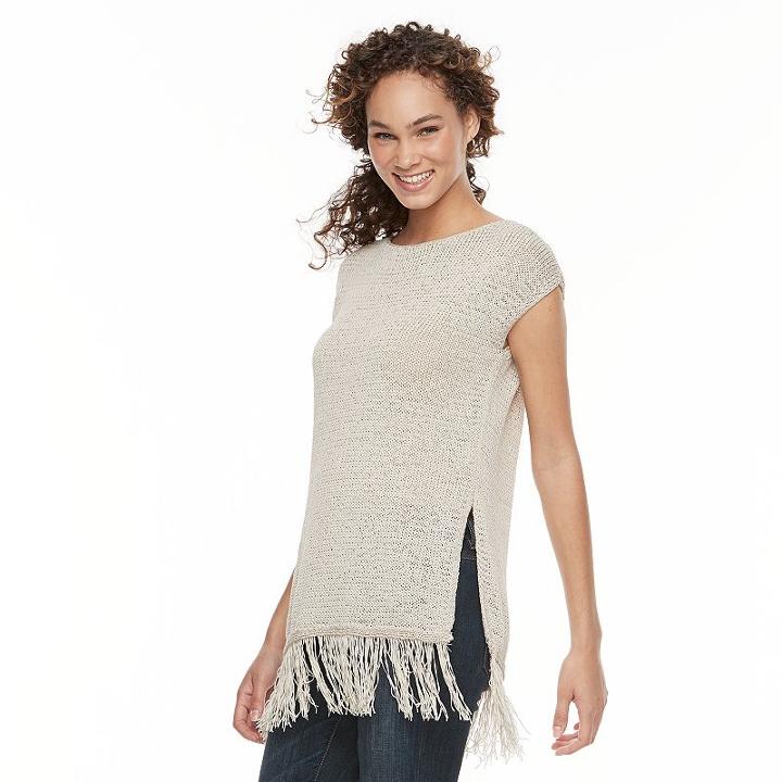 Women's Wdny Black Fringe Tunic Sweater, Size: Xl, Beig/green (beig/khaki)