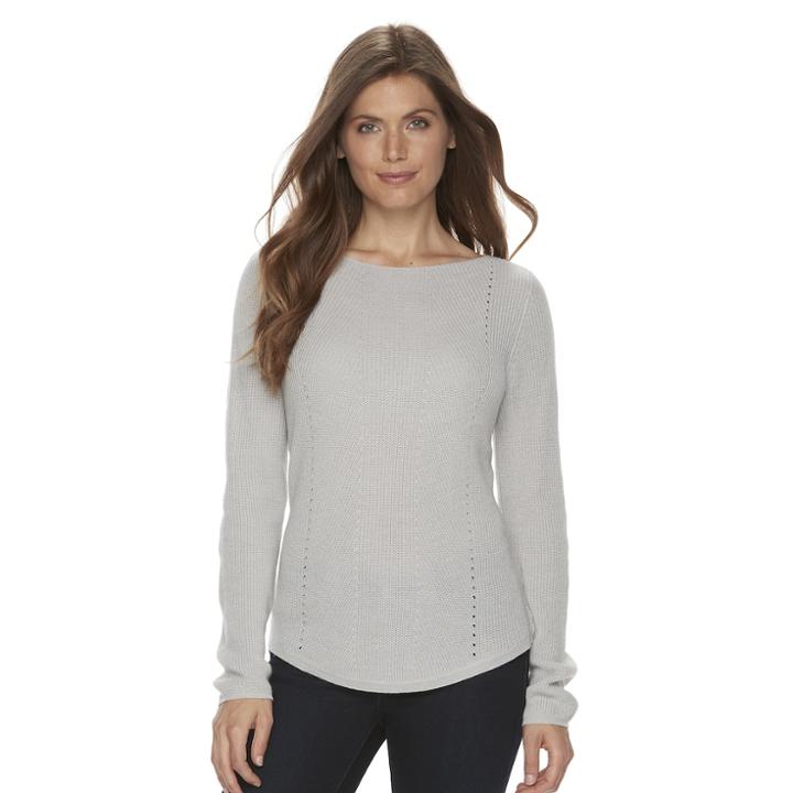 Petite Croft & Barrow&reg; Transfer Stitch Sweater, Women's, Size: M Petite, Light Grey