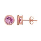 14k Rose Gold Over Silver Lab-created Pink Sapphire Milgrain Stud Earrings, Women's