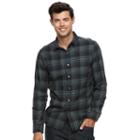 Men's Apt. 9&reg; Modern-fit Plaid Brushed Flannel Button-down Shirt, Size: Small, Green
