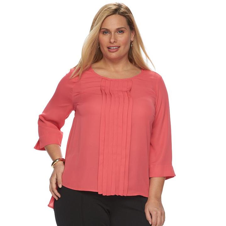 Plus Size Dana Buchman Pleated Chiffon Top, Women's, Size: 3xl, Lt Orange