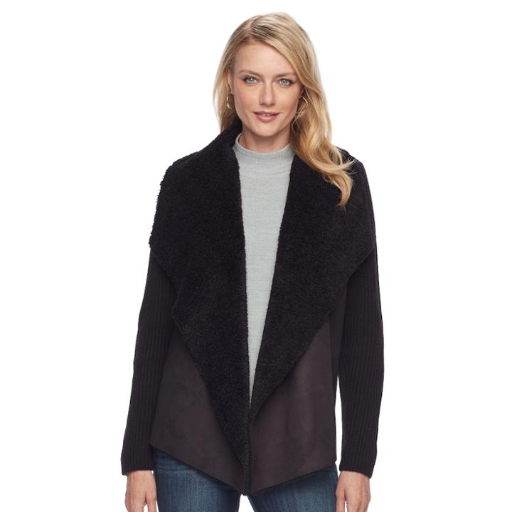 Petite Napa Valley Sherpa Cardigan, Women's, Size: M Petite, Black