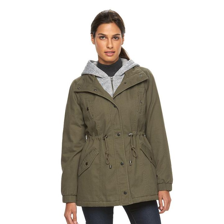 Women's Sebby Collection Hooded Fleece Bib Anorak Parka, Size: Small, Green Oth