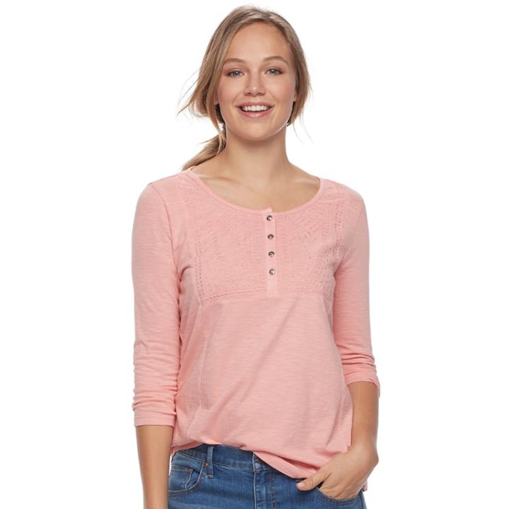 Women's Sonoma Goods For Life&trade; Embroidered Henley Tee, Size: Xs, Lt Orange