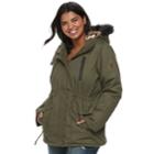 Juniors' Plus Size Urban Republic Leopard Faux-fur Hooded Jacket, Teens, Size: 3xl, Green