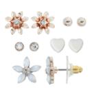 Lc Lauren Conrad Flower & Heart Stud Earring Set, Women's, White