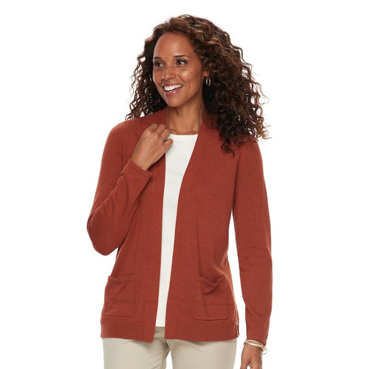 Women's Croft & Barrow&reg; Essential Open Front Cardigan, Size: Medium, Drk Orange