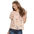 Juniors' Rewind Floral Flutter Sleeve Top, Teens, Size: Large, Grey