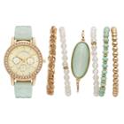 Women's Crystal Quilted Watch & Bracelet Set, Size: Medium, Green