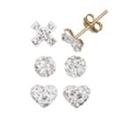 14k Gold-bonded Sterling Silver Crystal Heart, X And Ball Stud Earring Set, Women's, White