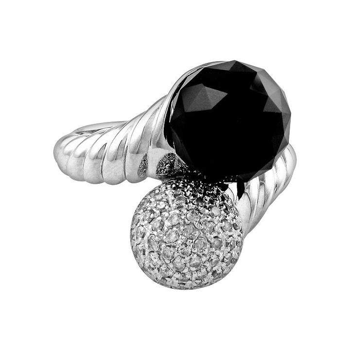 Sterling Silver 1/2-ct. T.w. Diamond And Onyx Twist Bypass Ring, Women's, Size: 7, Black