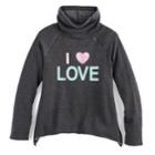 Girls 7-16 So&reg; Cowlneck Curved Hem Fleece-lined Graphic Top, Size: 10, Light Grey