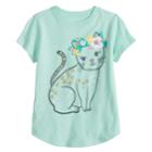 Girls 4-10 Jumping Beans&reg; Glittery Cat Graphic Tee, Size: 5, Green