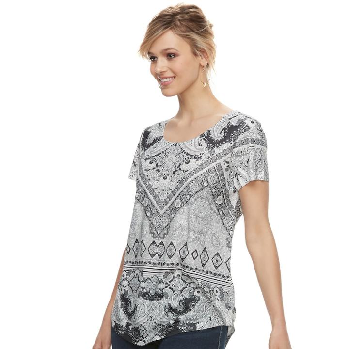 Women's World Unity Printed Scoopneck Tee, Size: Large, Grey