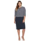 Maya Brooke, Plus Size Colorblock Sheath Dress & Striped Jacket Set, Women's, Size: 22 W, Blue (navy)